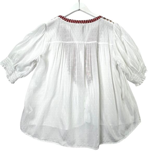 Knox Rose Embroidered Bohemian Style White Top 3/4 Sleeve V-neck Button Front, M - Picture 4 of 11